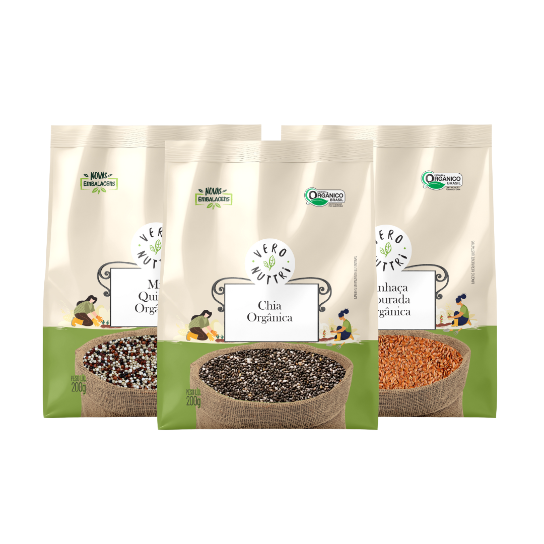 Combo Sementes de Chia + Linhaça Dourada Premium + Mix quinoa